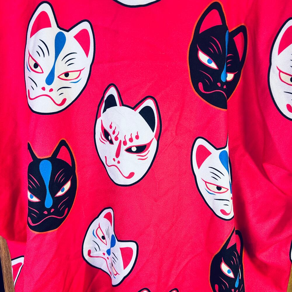 Kitsune Fox Mask Kimono Cardigan Bright Pink Haori Anime Festival Unisex